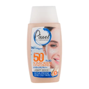 کرم ضد آفتاب SPF50 بژ روشن پوست چرب پیکسل حجم 50 میل